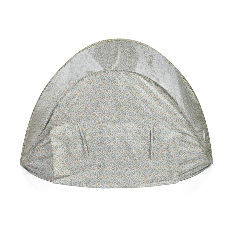 Tenda cinza com padrão floral pequeno em fundo branco