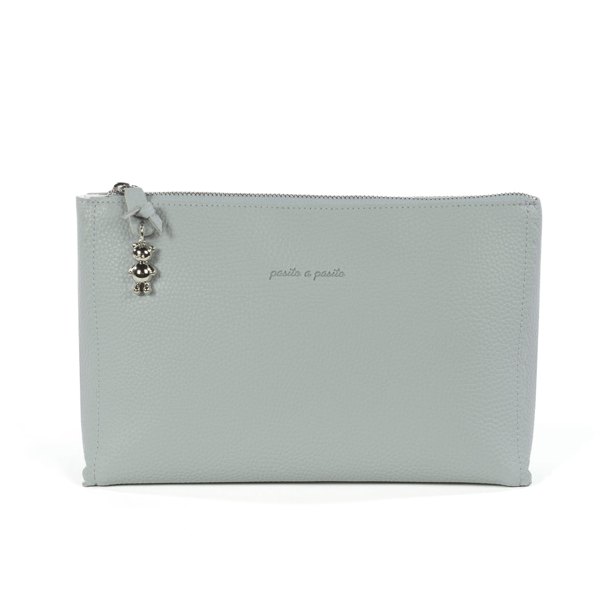 Carteira cinzenta em pele com fecho e pendente metálico