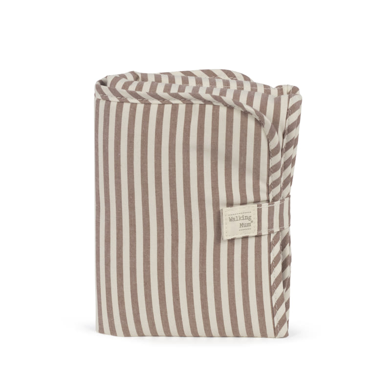 Bolsa de tecido riscada castanha e creme com etiqueta Walking Mum