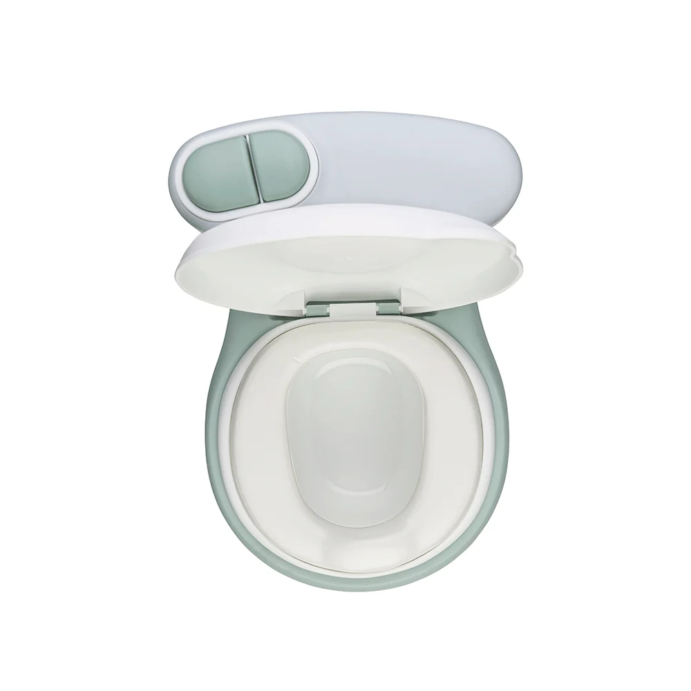 Cadeira sanitária portátil para bebés em plástico branco e verde vista de cima