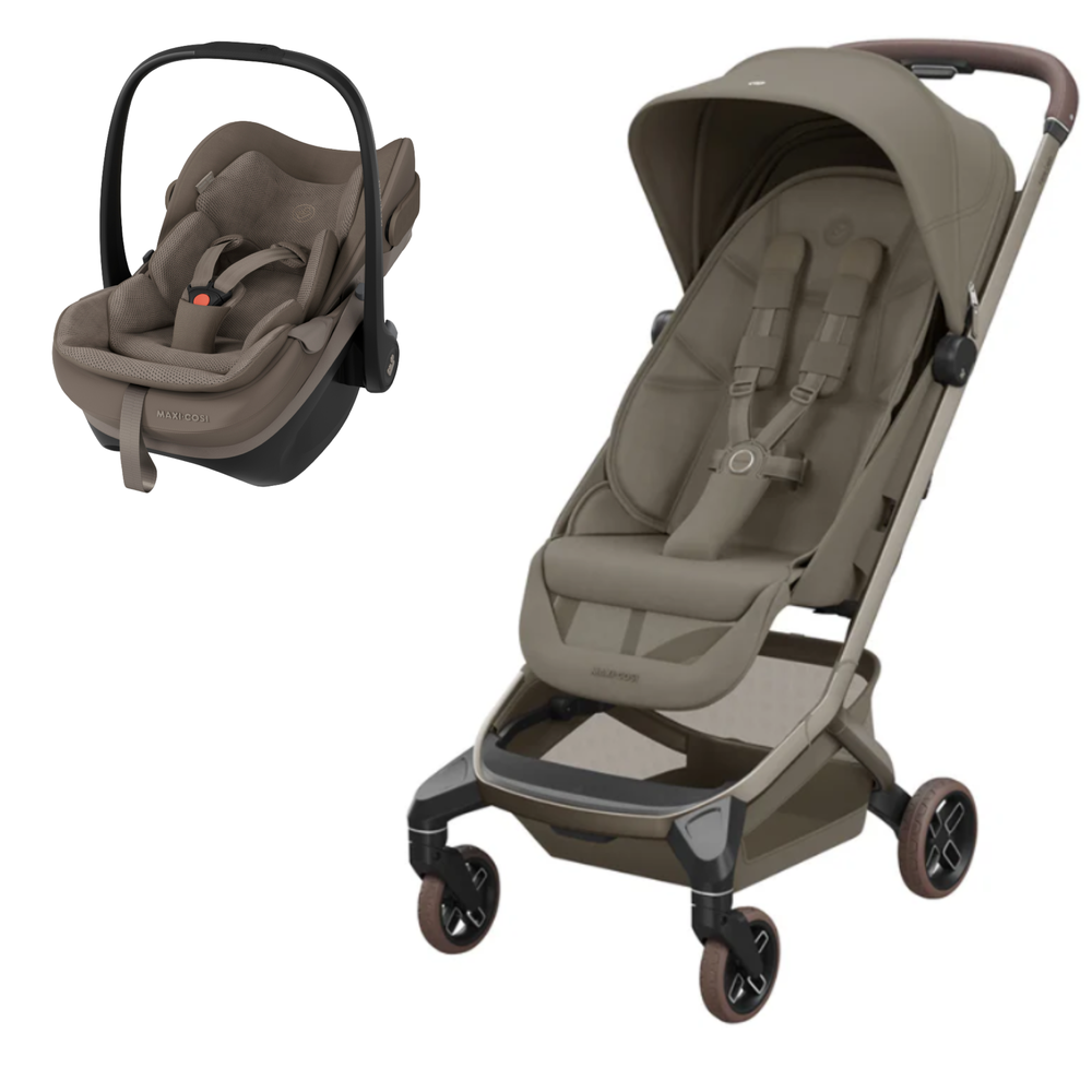 Conjunto cadeirinha auto e carrinho passeio castanho marca MAXI-COSI