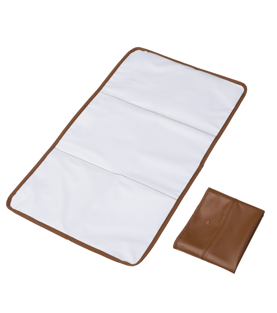 Tapete de mudança para bebés branco com bordas e fecho castanho