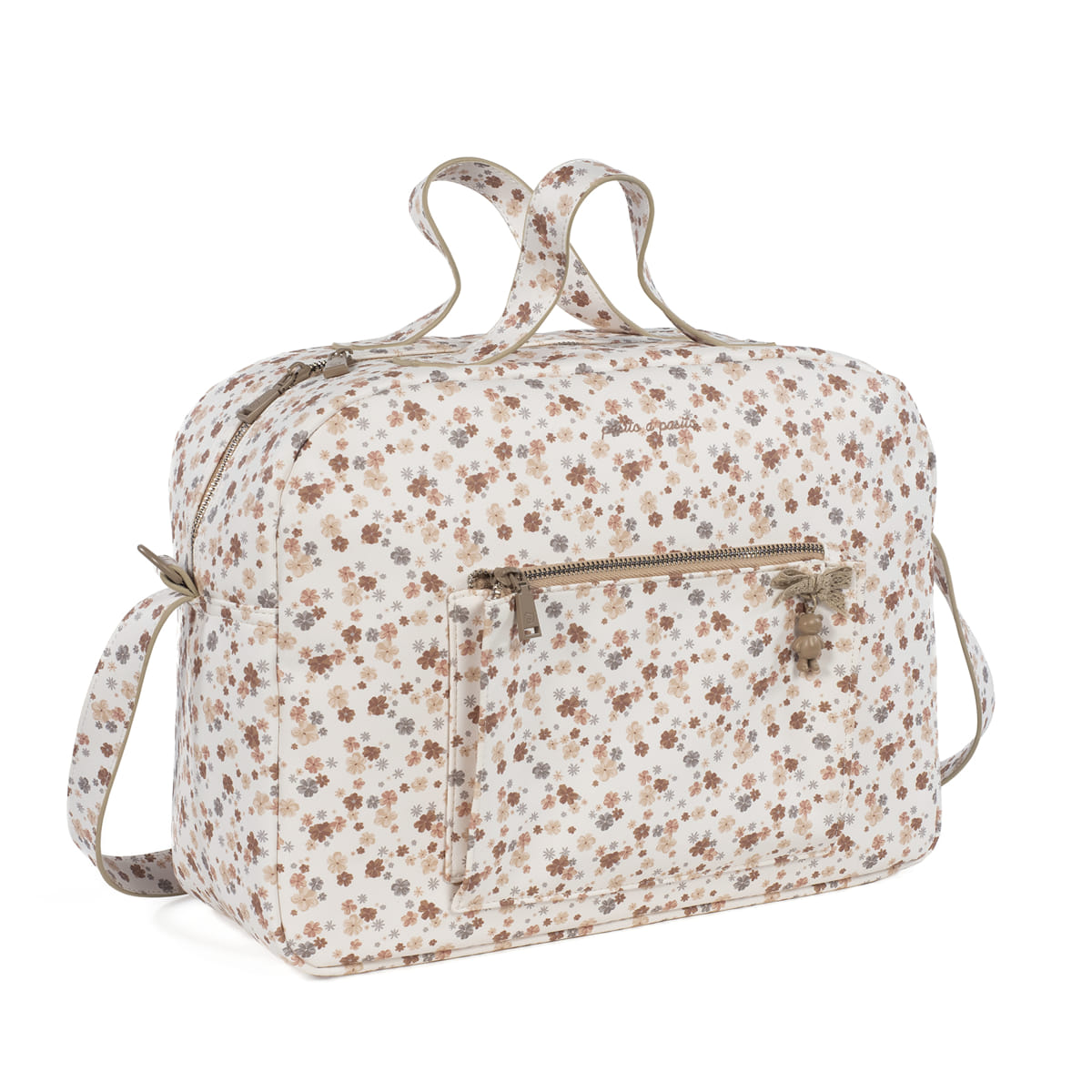 Bolsa quadrada com padrão floral e alças ajustáveis