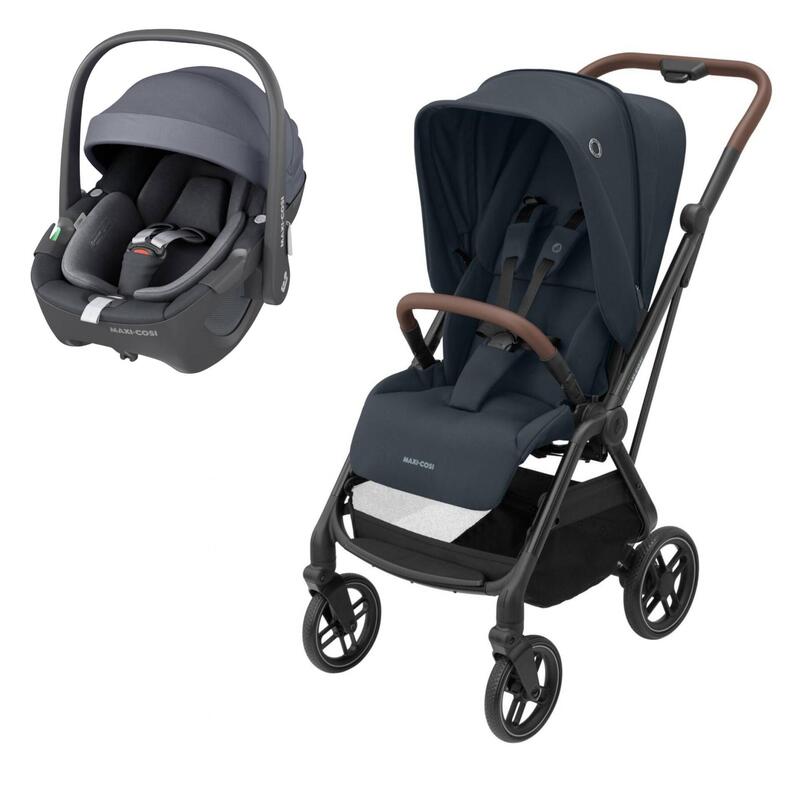 Carrinho de bebé preto com ovo cinzento escuro para transporte