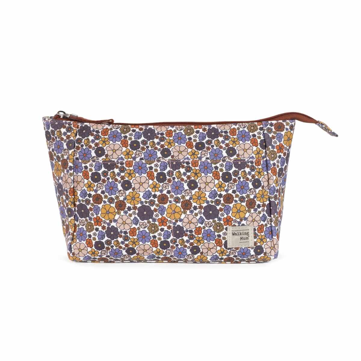 Necessaire retangular com padrão floral colorido e fecho zip