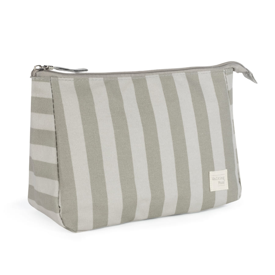 Bolsa riscada cinza e branca com fecho de correr