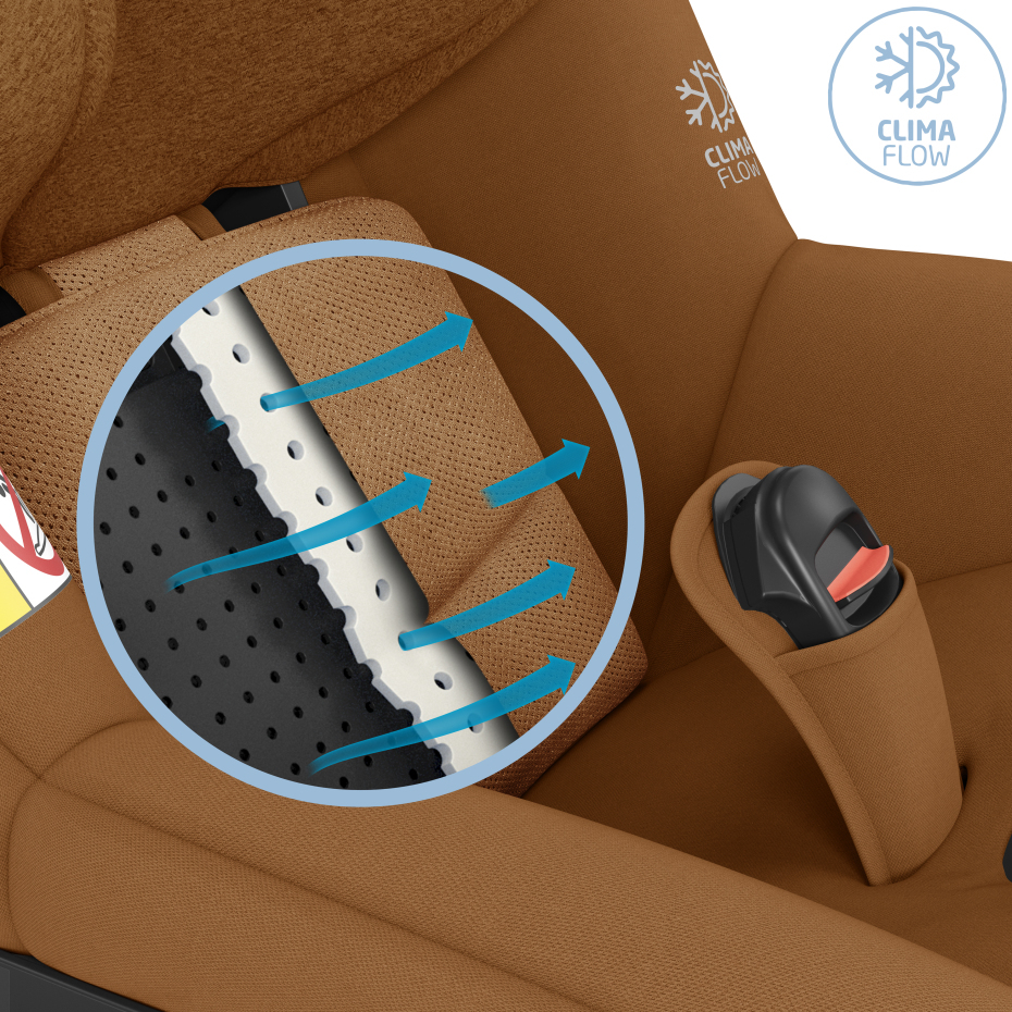 Cadeira de criança para carro castanha com sistema de circulação de ar e cinto de segurança