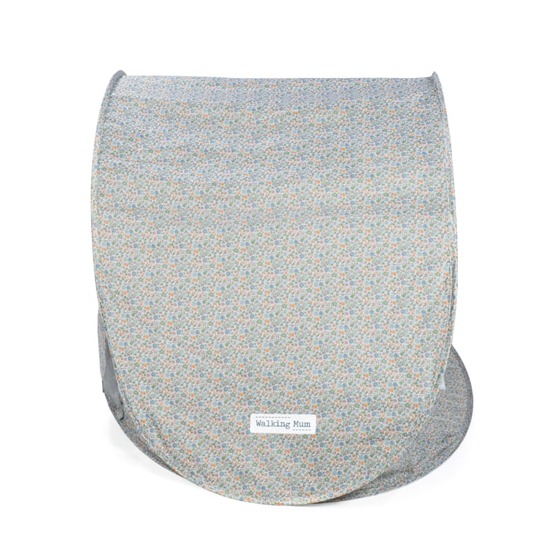 Tenda pop-up para bebé com padrão floral e etiqueta Walking Mum