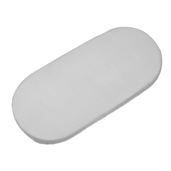 Colchão ou almofada branca retangular com cantos arredondados e textura de malha