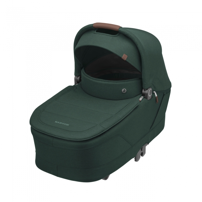Carrinho de bebé verde escuro com capota