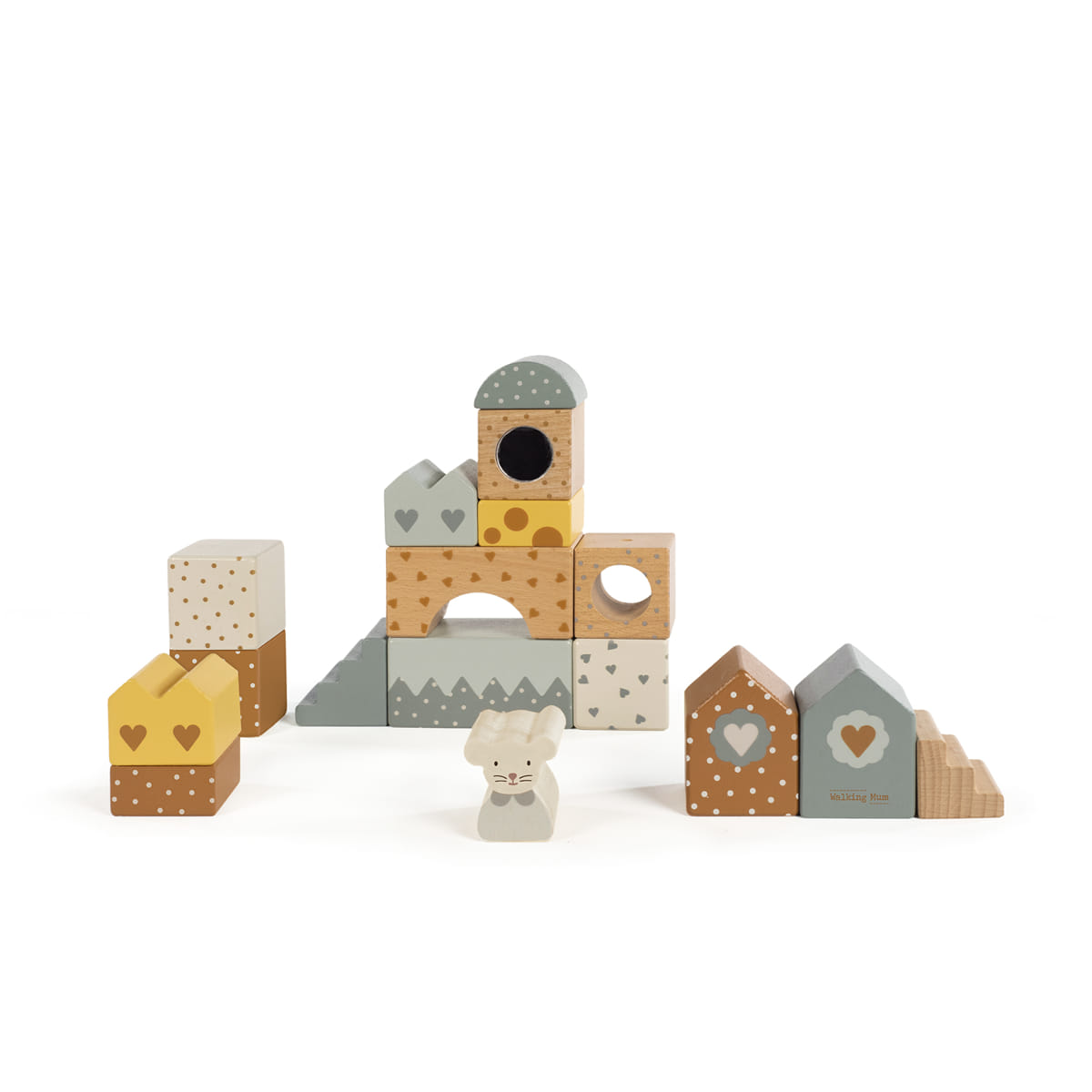 Conjunto de blocos de madeira coloridos e figura de coelho para brincar