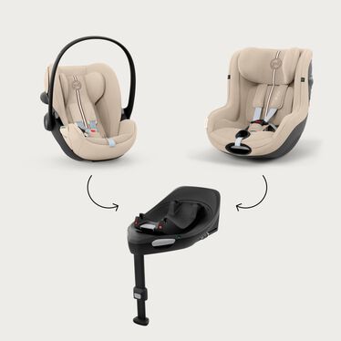 Cadeiras auto para bebé bege e preto com base de instalação preta