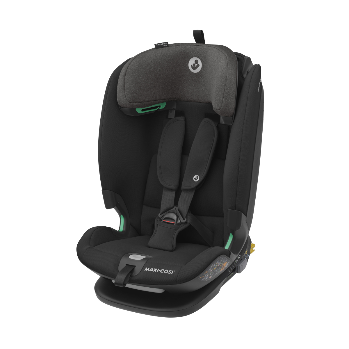 Cadeira auto Maxi-Cosi cinza e preta com arnês e apoio de cabeça