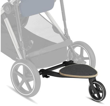 Plataforma de transporte para carrinho de bebé em madeira com rodas pretas