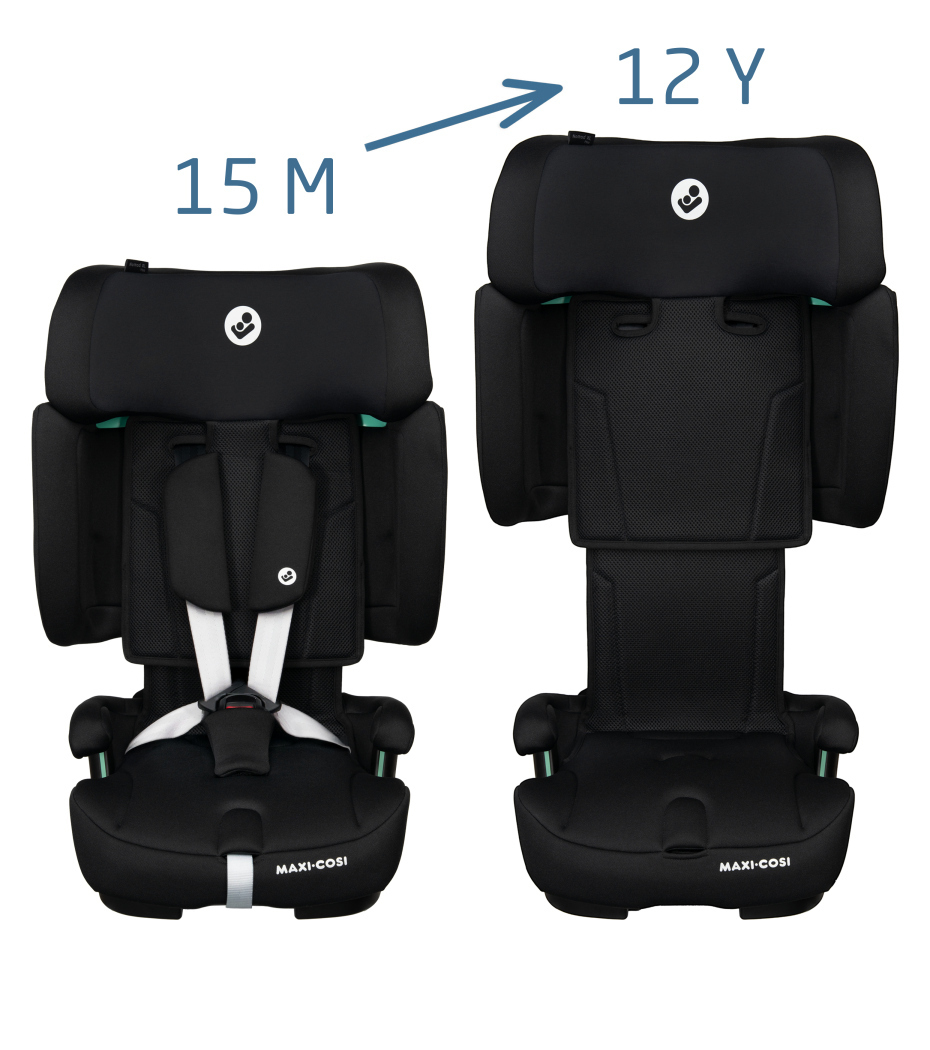 Assentos auto MAXI-COSI pretos, design acolchoado, com e sem cinto de segurança