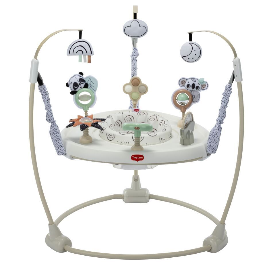 Cadeira de atividades para bebé com brinquedos pendurados e suporte elástico