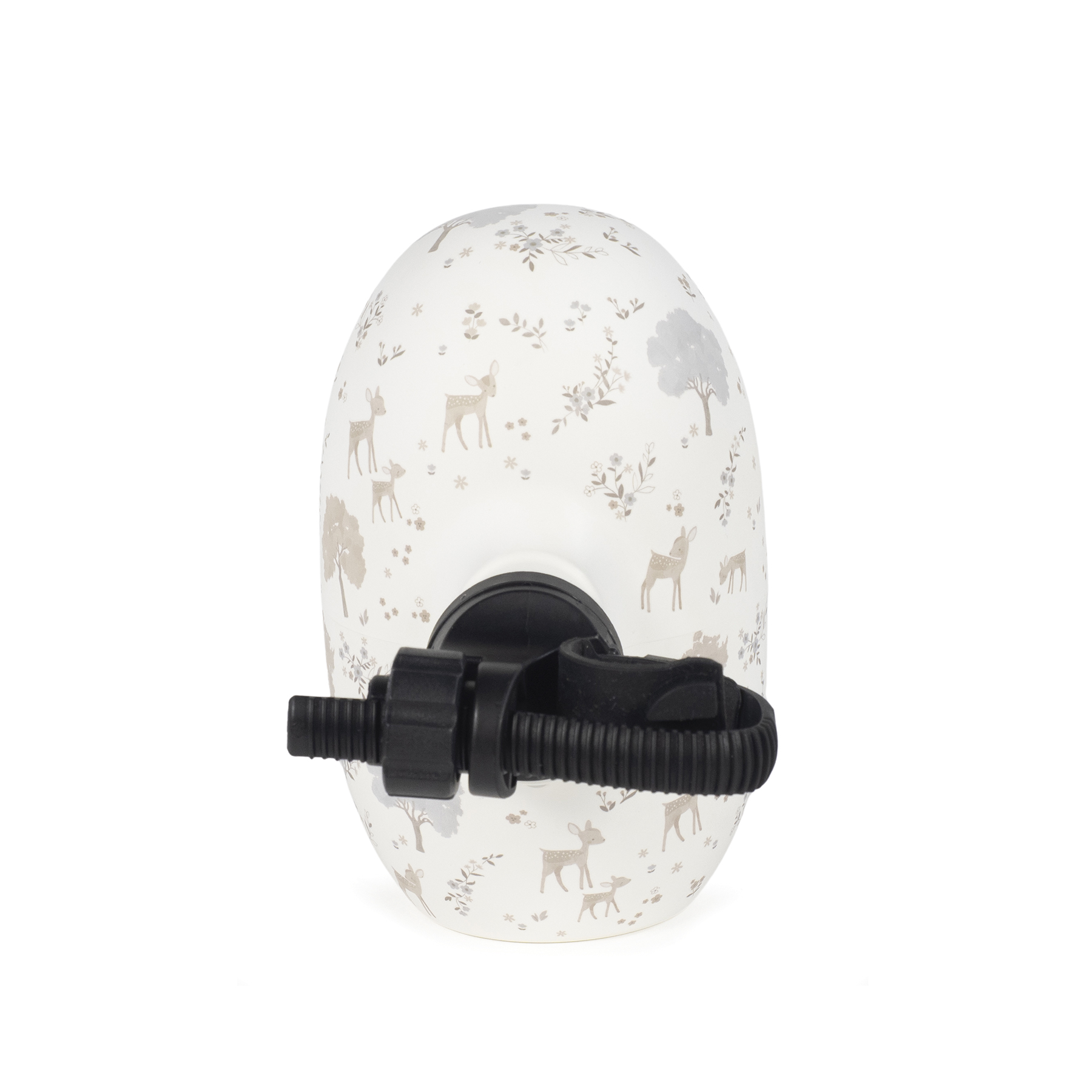 Capacete branco decorado com veados, árvores e flores, com peça preta frontal de ventilação