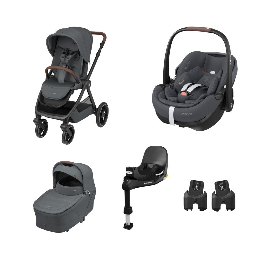 Conjunto de carrinho de bebé multifunções cinza escuro com cadeirinha e acessórios