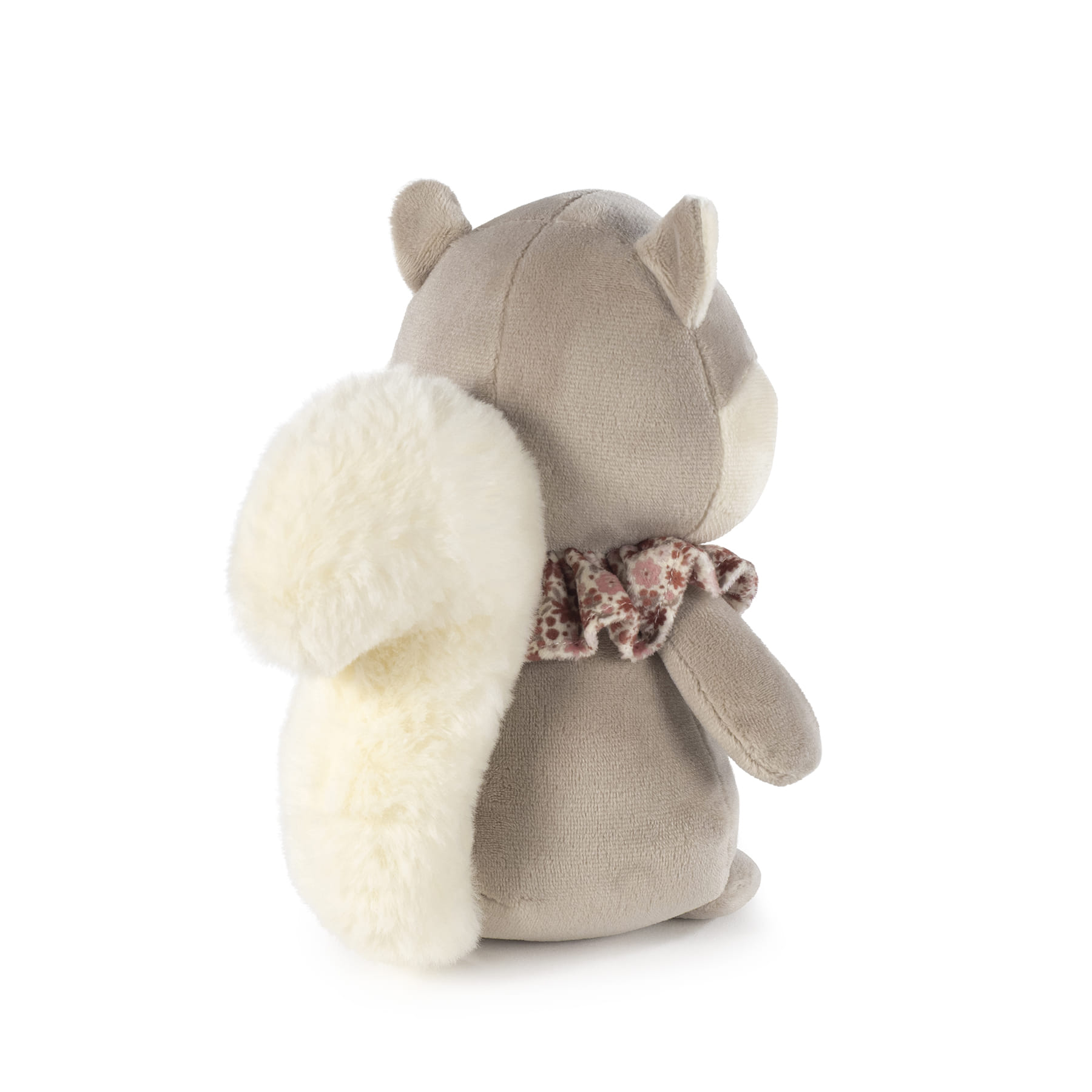 Pelúcia de esquilo cinza claro com cauda branca grande