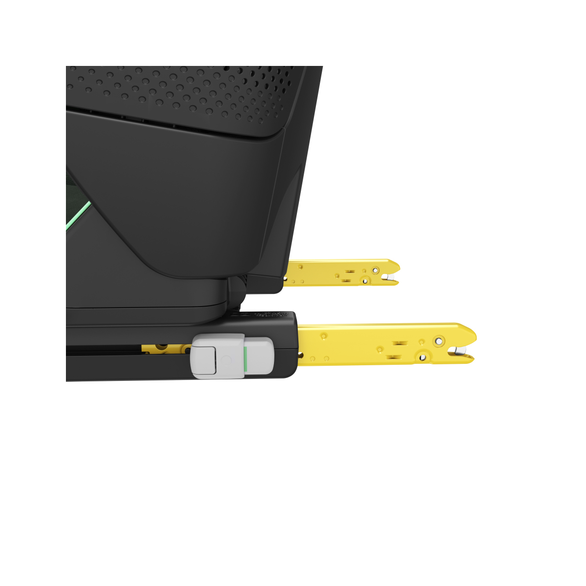 cadeira de escritório preta com braços amarelos e detalhes verdes