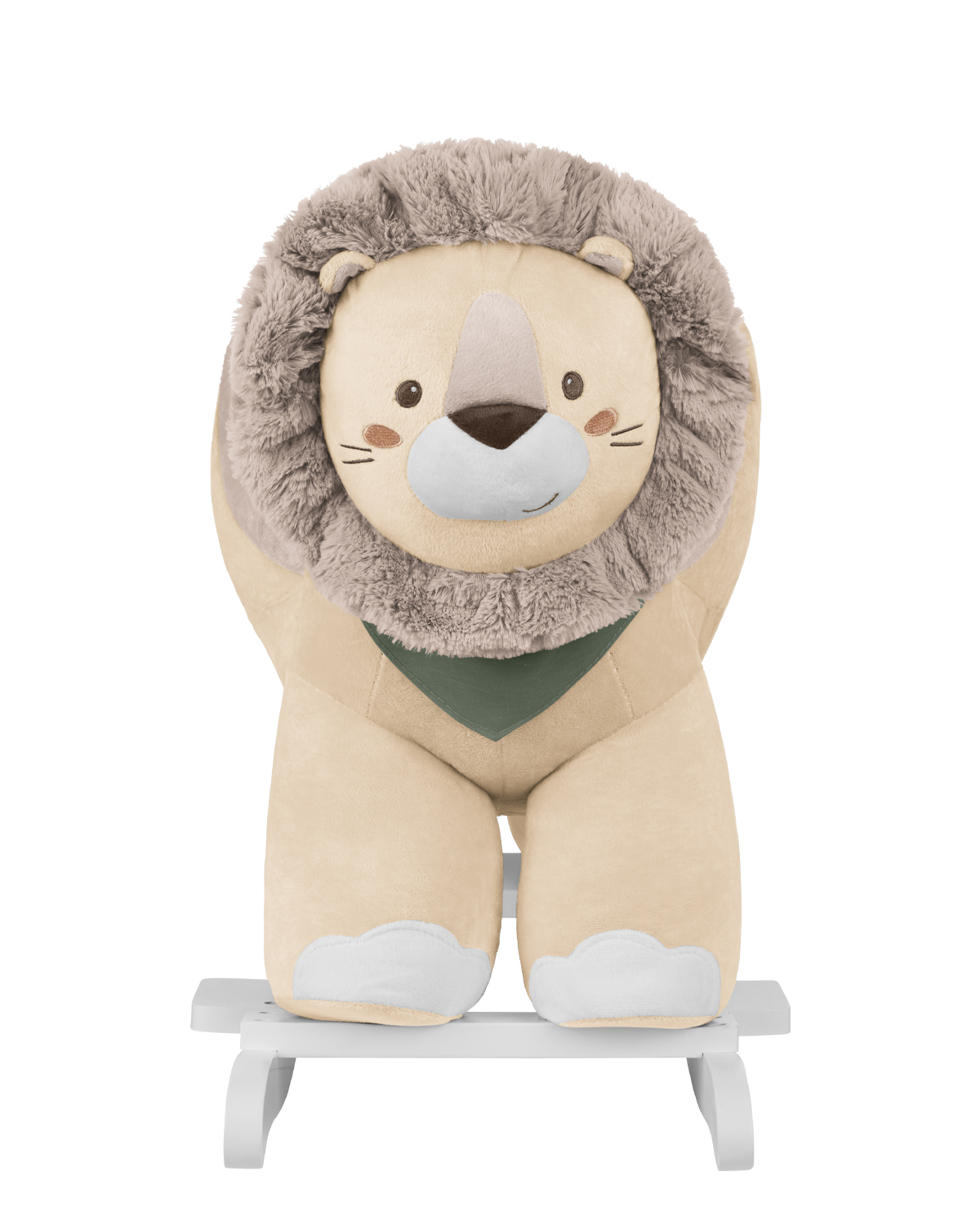 Cavalinho de balanço infantil em tecido bege com base branca