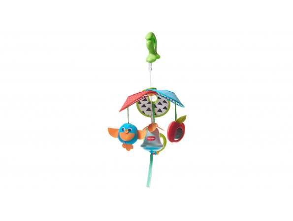 Móvel de berço colorido com formas penduradas