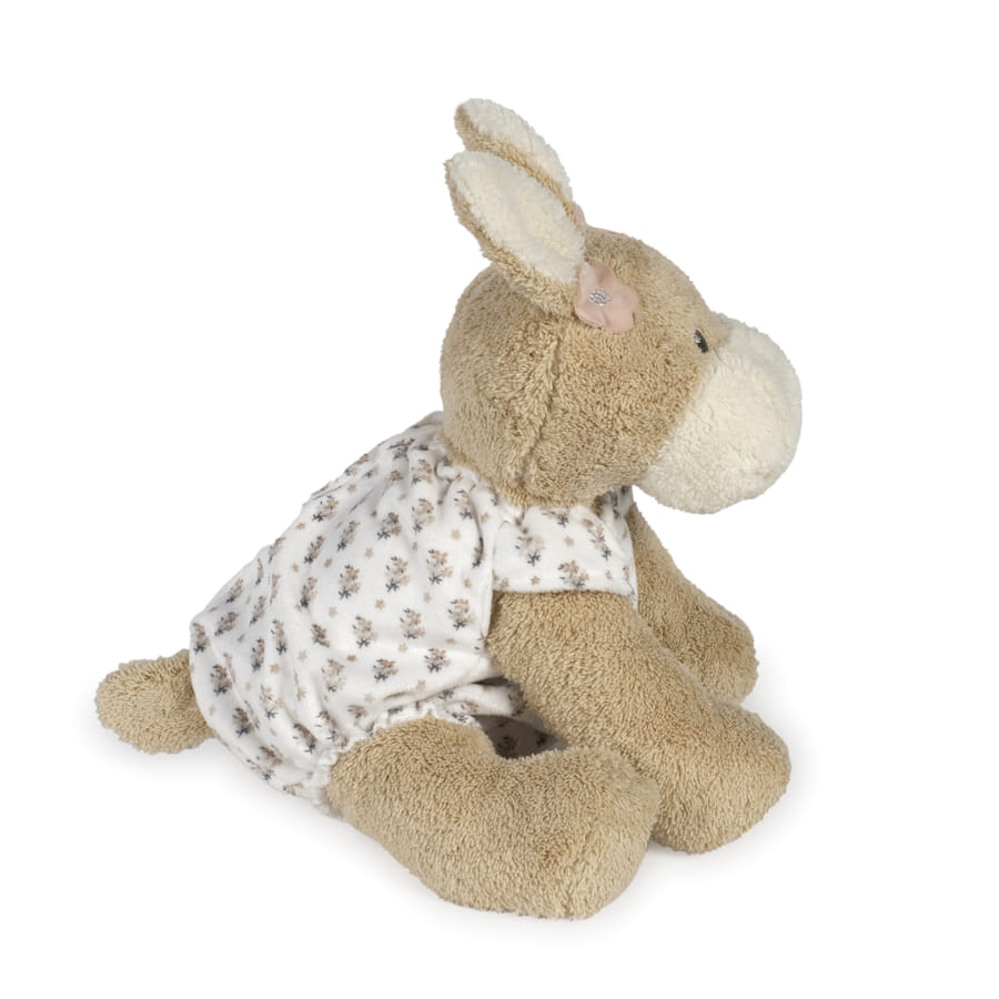 Pelúcia de burro castanho claro vestido com camisa florida