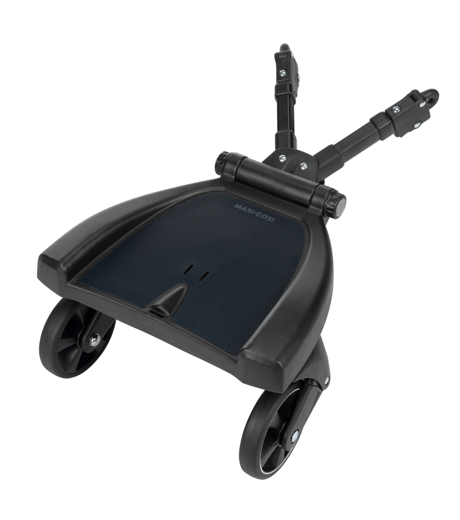 Plataforma de rodas preta para carrinho de bebé com texto Maxi-Cosi