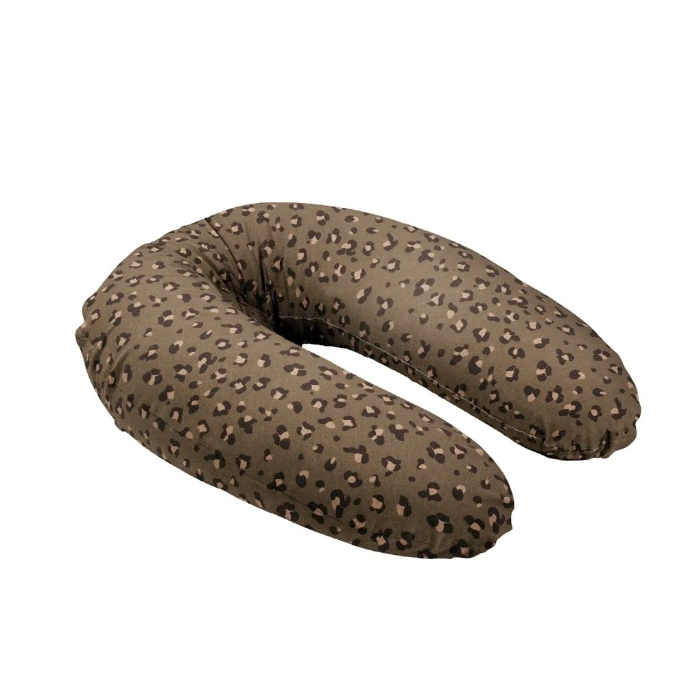Almofada tipo U para pescoço com padrão animal print castanho e preto