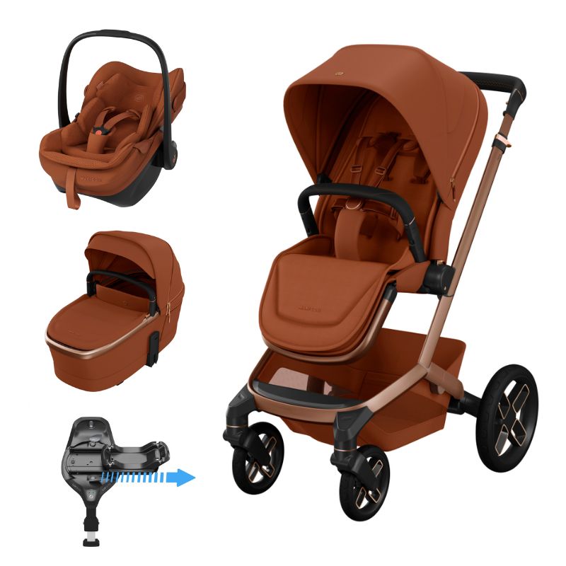 Carrinho de bebé castanho modular com acessórios