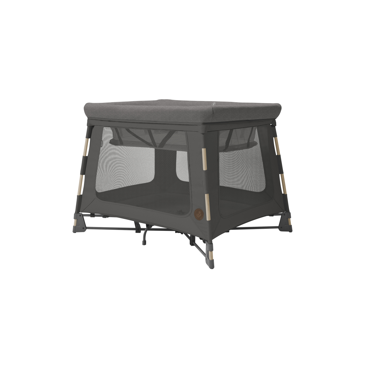 Parque infantil portátil cinzento com laterais em rede