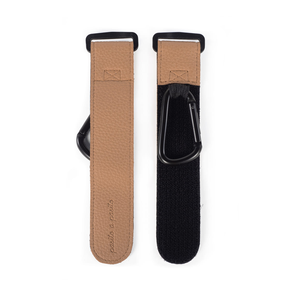Suportes de fita castanha com velcro e mosquetão preto