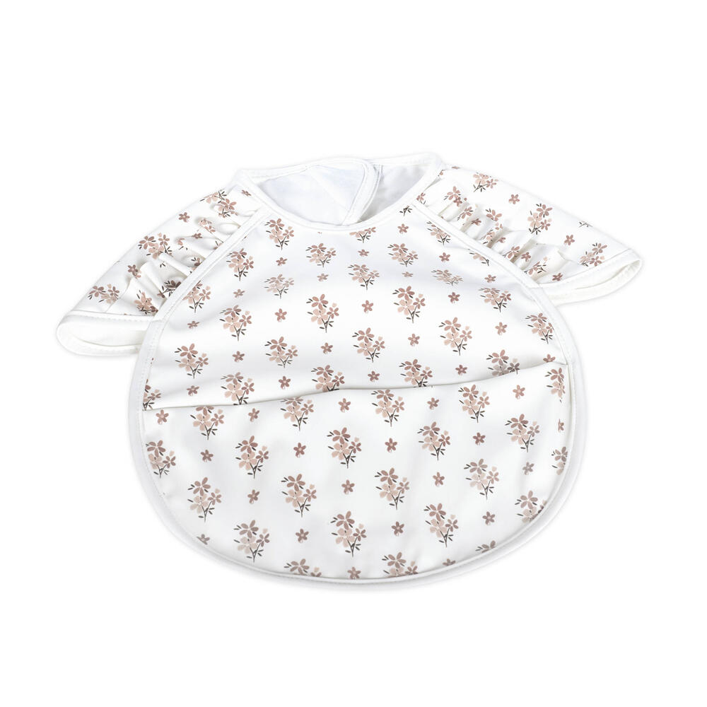 Babete para bebé branco com padrão floral castanho e rosa