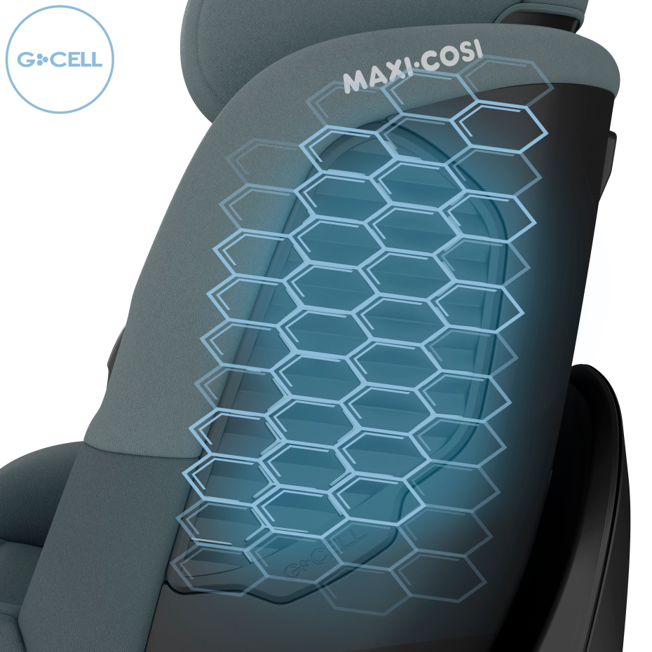 Cadeira bebé Maxi-Cosi cinza com padrão azul geométrico transparente