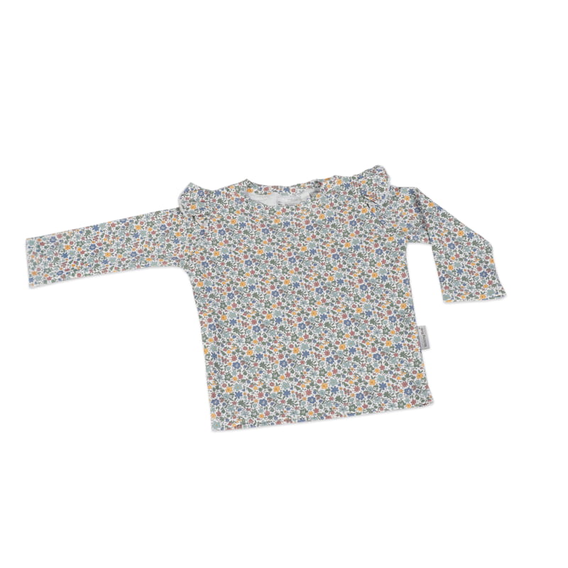 Camisola infantil floral de manga comprida com gola de folhos
