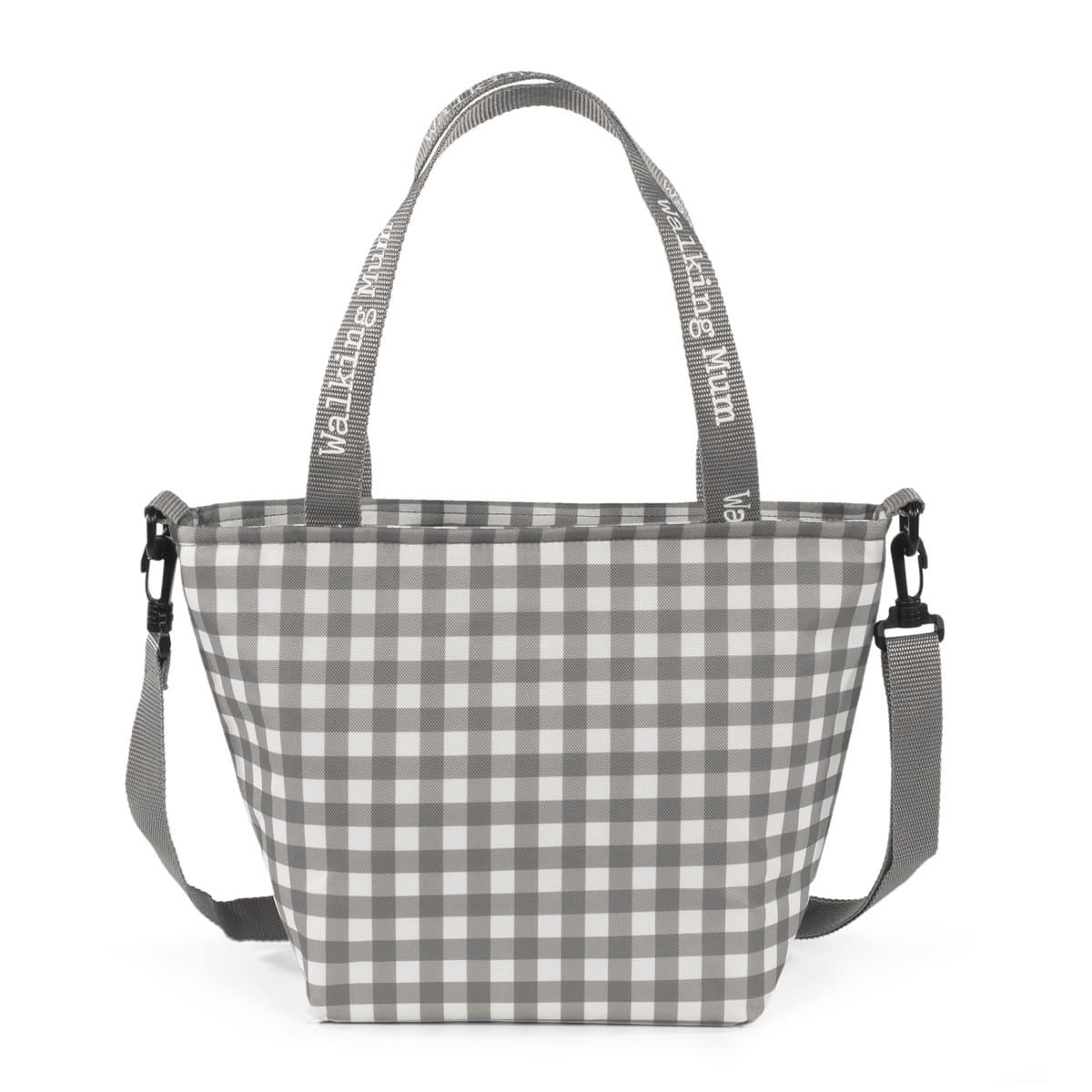 Mala tipo tote cinzenta e branca xadrez com alças 'Walking Mum'