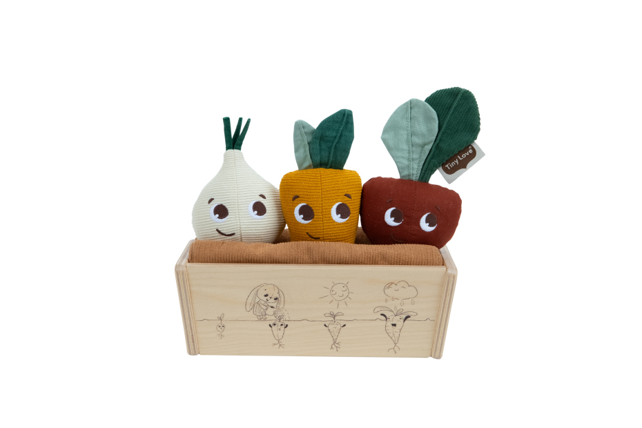 Estojo de legumes de pano em madeira com desenhos gravados