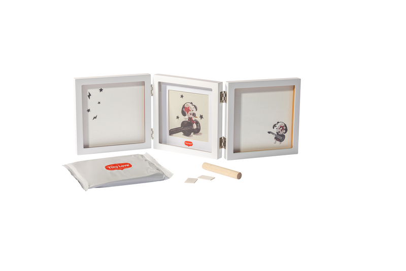 Conjunto de três quadros brancos articulados com desenhos de ratinhos e pacote branco Toys
