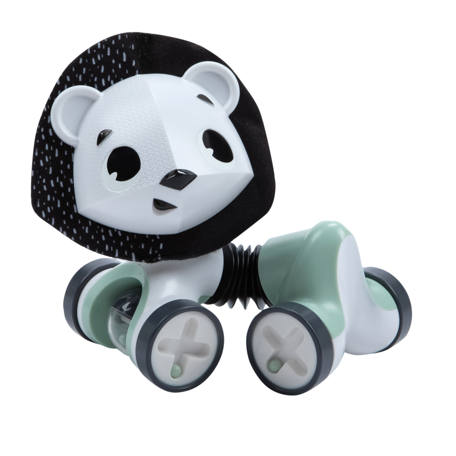 Brinquedo infantil de panda com rodas e cabeça branca e preta