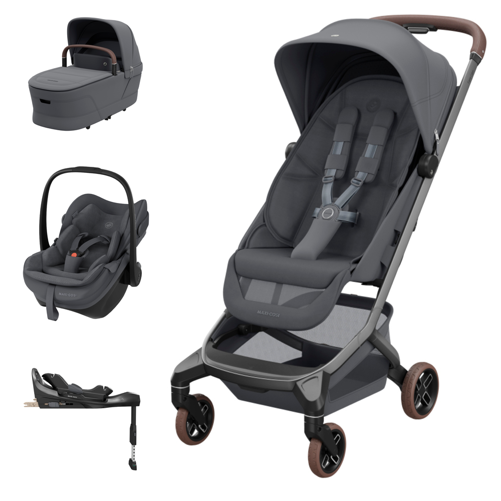 Kit completo de carrinho de bebé cinzento com acessórios