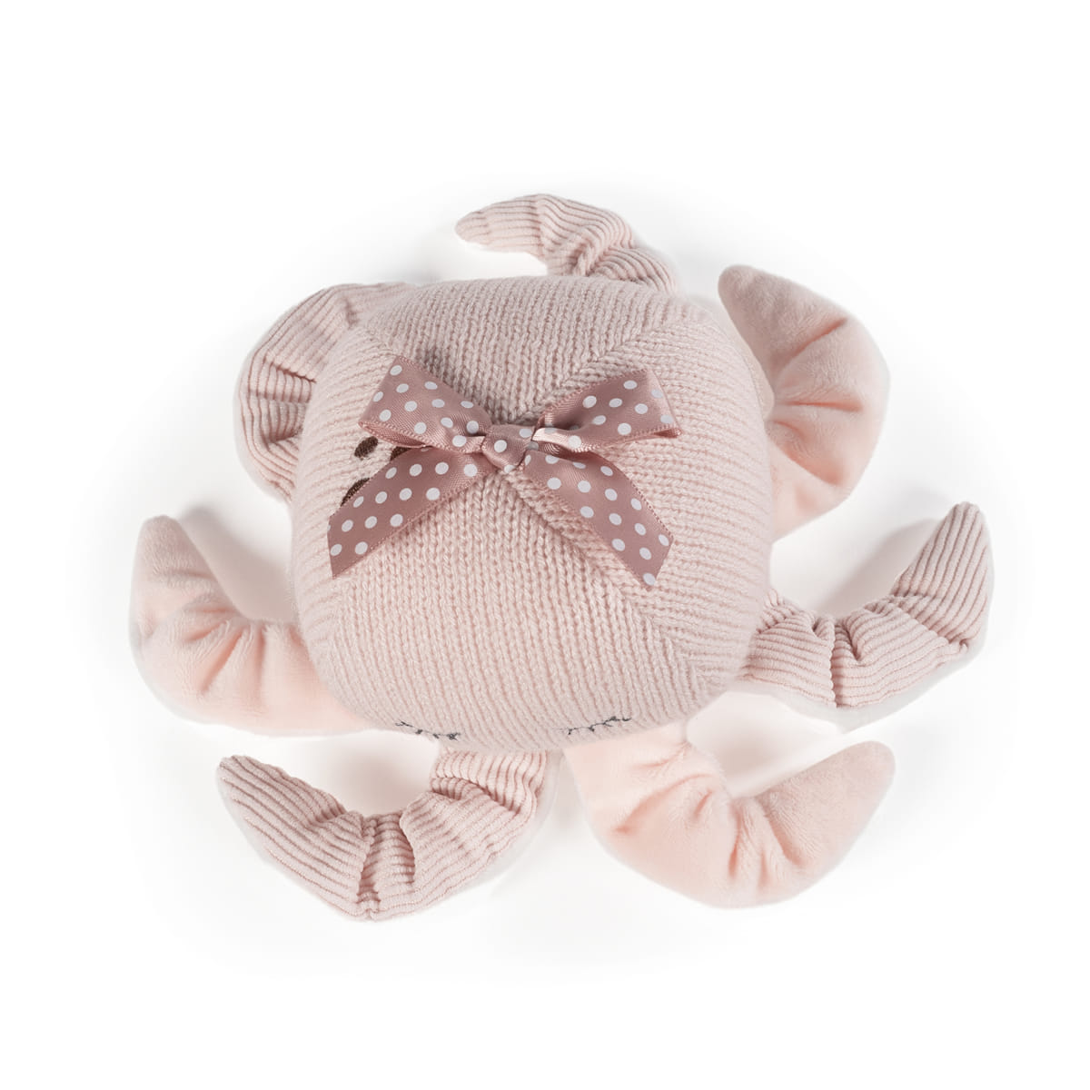 Pelúcia polvo cor-de-rosa com laço de fita com bolinhas brancas