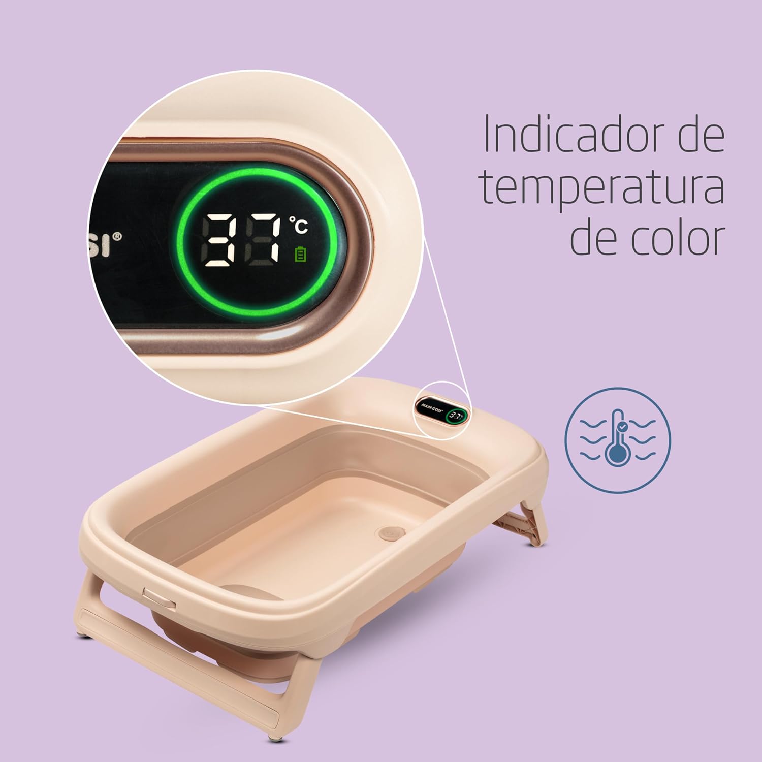 Banheira bege com visor digital e indicador de temperatura 37°C