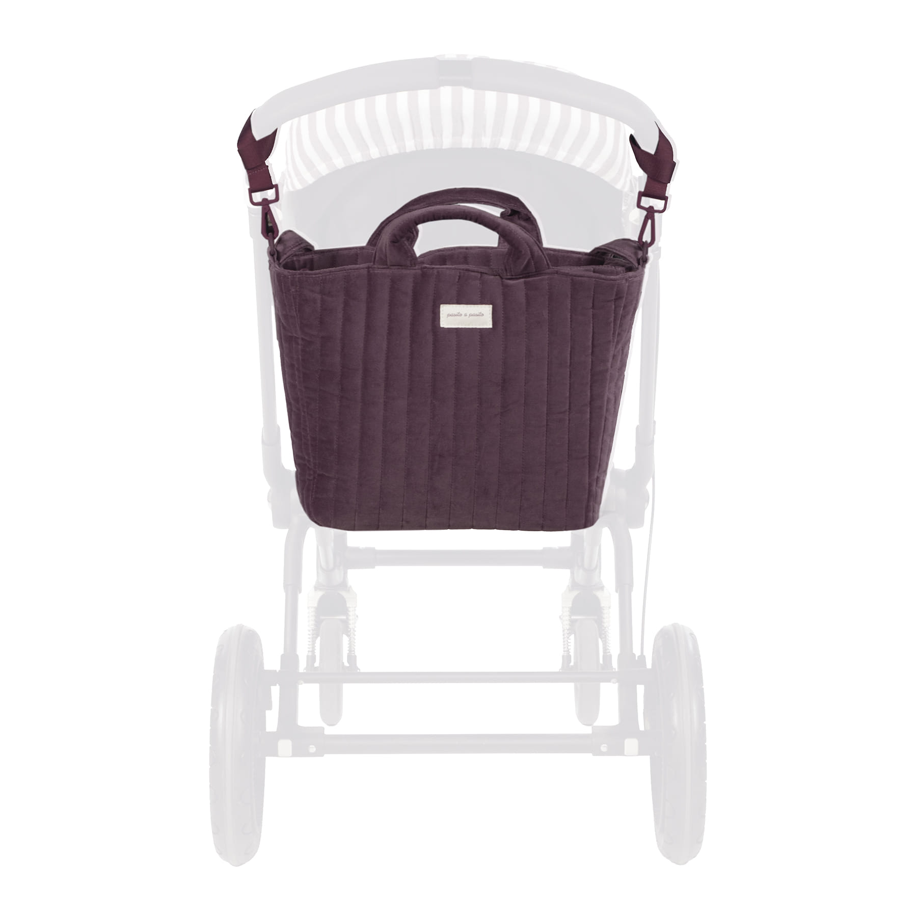 Mala acolchoada roxa escura para carrinho de bebé com etiqueta pasito a pasito