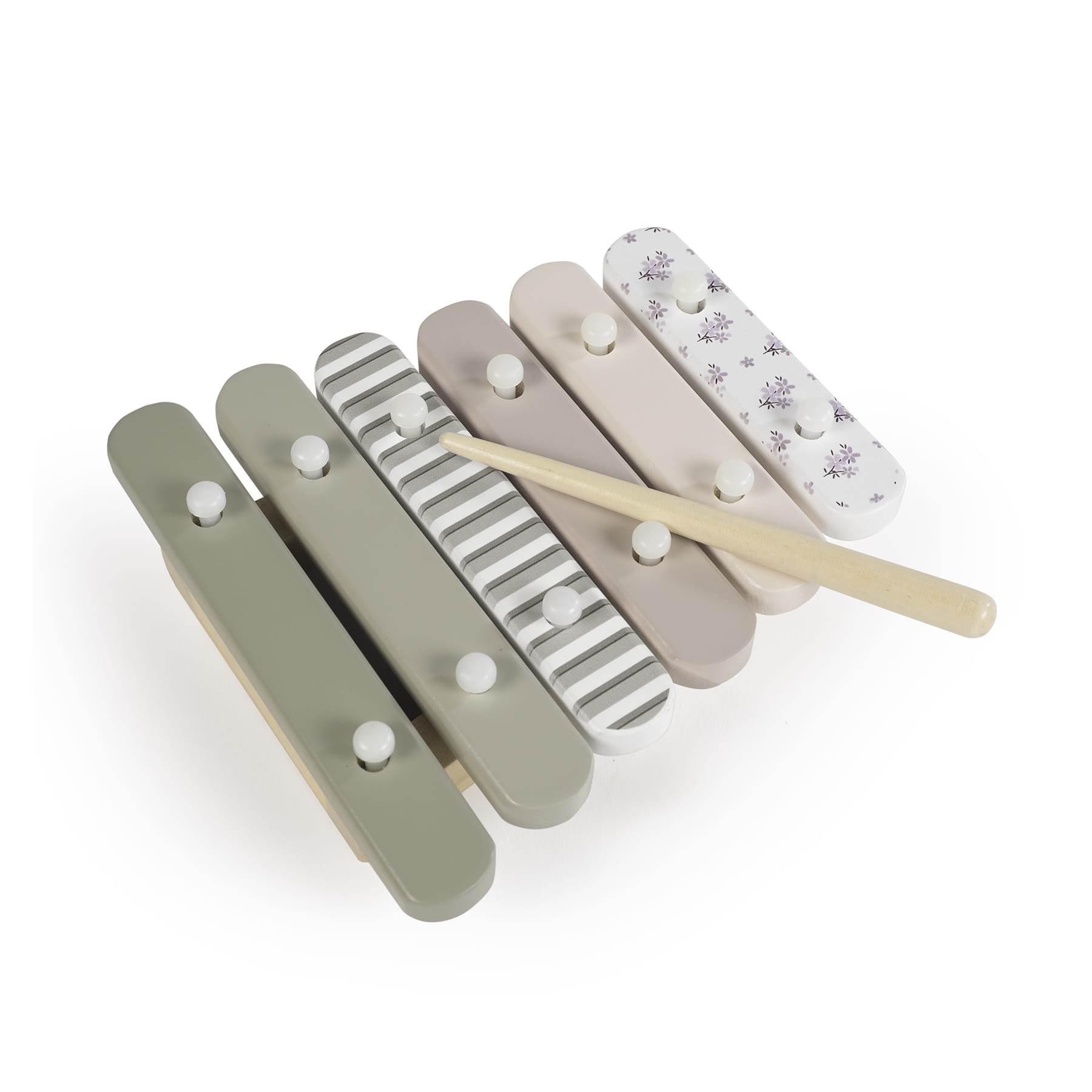 Xilofone colorido de madeira com baqueta