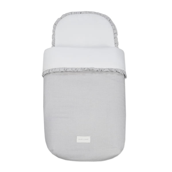 Saco para bebé cinza e branco com folhos