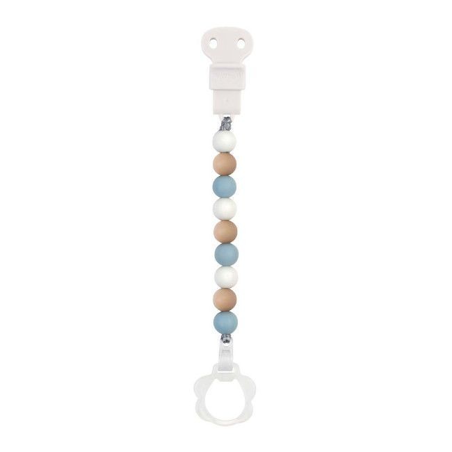 Prendedor de chupeta com contas coloridas e clip branco