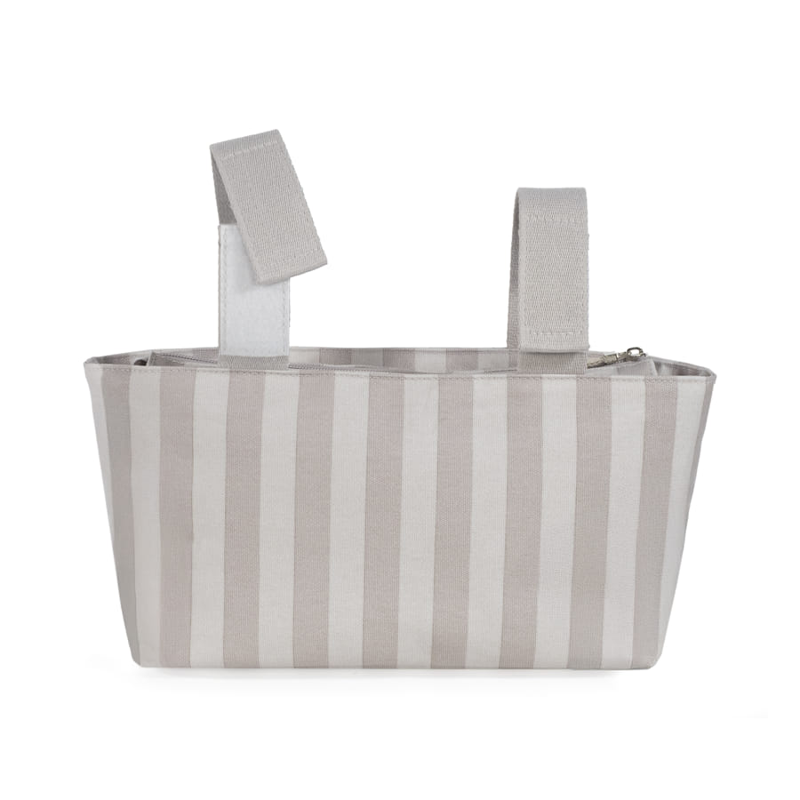 Bolsa para carrinho de bebé às riscas cinzentas e brancas com fecho superior e alças