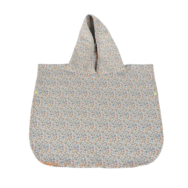 Poncho com padrão floral multicolorido e capuz