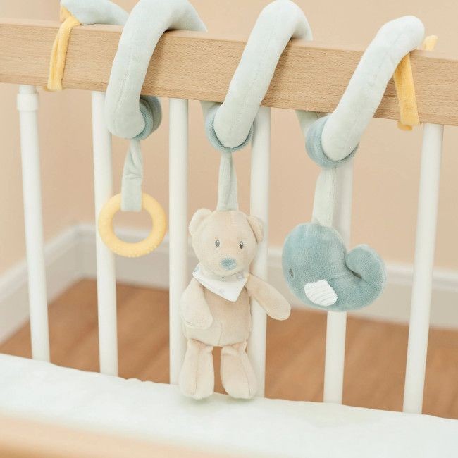 Móbile de berço espiral com ursinho, elefante e anel de tecido