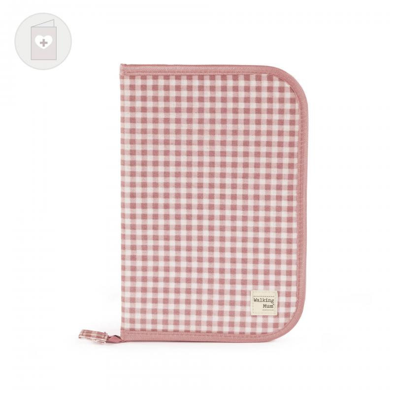 Porta documentos xadrez rosa e branco com fecho de correr